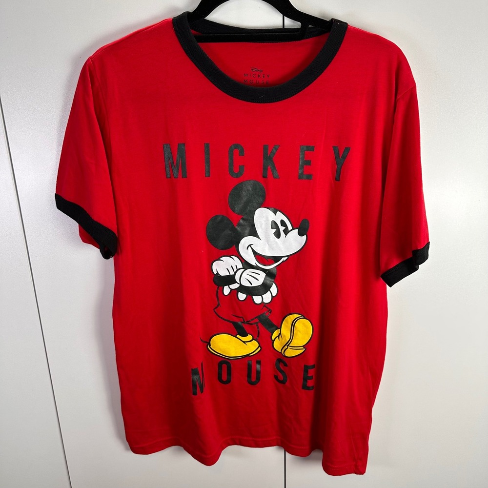 Disney Mickey Mouse Red Ringer‎ T-Shirt Retro Graphic Tee Adult Medium M